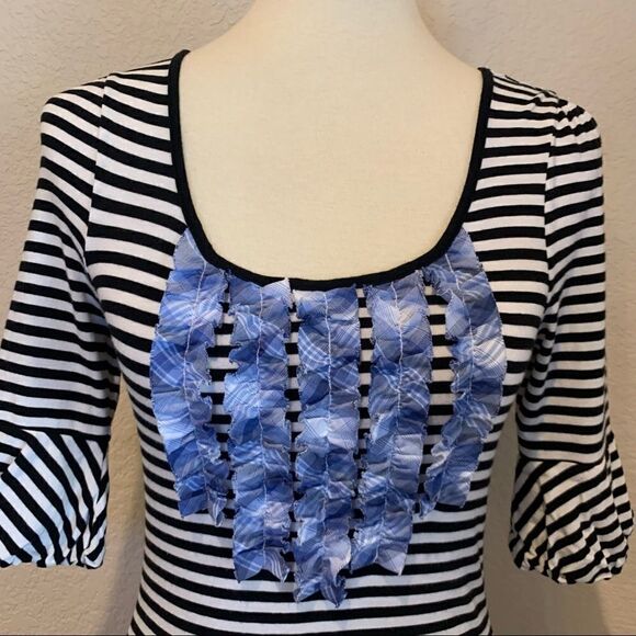 Anthropologie Little Yellow Button Striped Mixed Media Top S Plaid Puff Sleeve - Picture 8 of 8